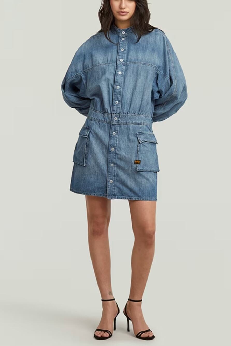 G-Star RAW Women's Macro Balloon Mini Dress Blue Denim Sz Medium NWT Lightweight